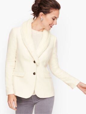 Talbots Cream Shetland Wool Blazer with Removable Faux Fur Shawl Collar